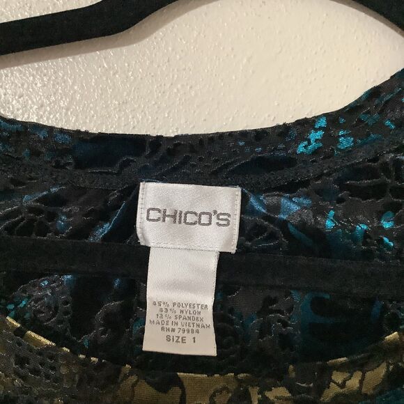 Chico's Multicolor Velvet Burnout Floral Witchy Whimsigoth Long Sleeve Top M - Picture 7 of 7